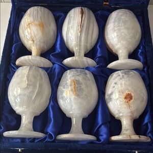 Vintage Marble Onyx Stone Goblets Set of 6 In Case